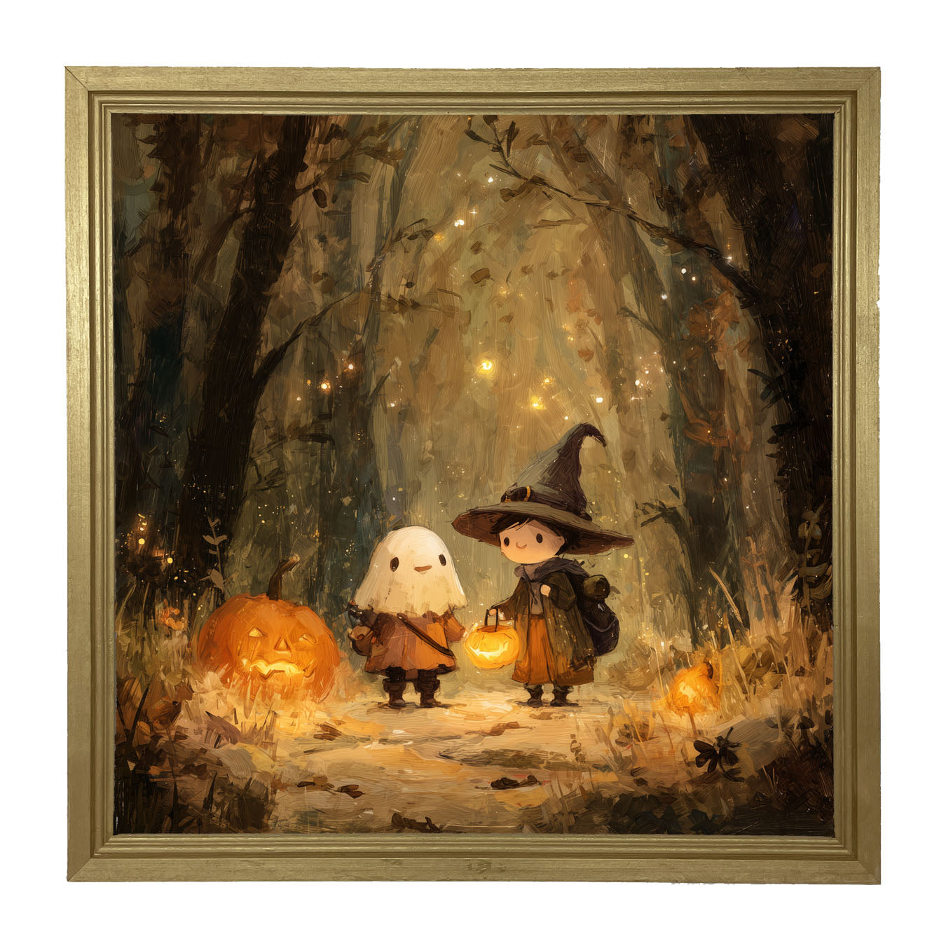 Halloween Friends - Ghost and Witch - Framed Art