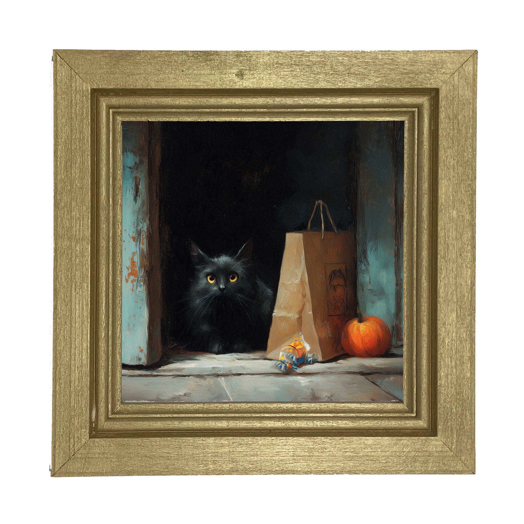 Black Cat ready to Trick or Treat - Framed Art