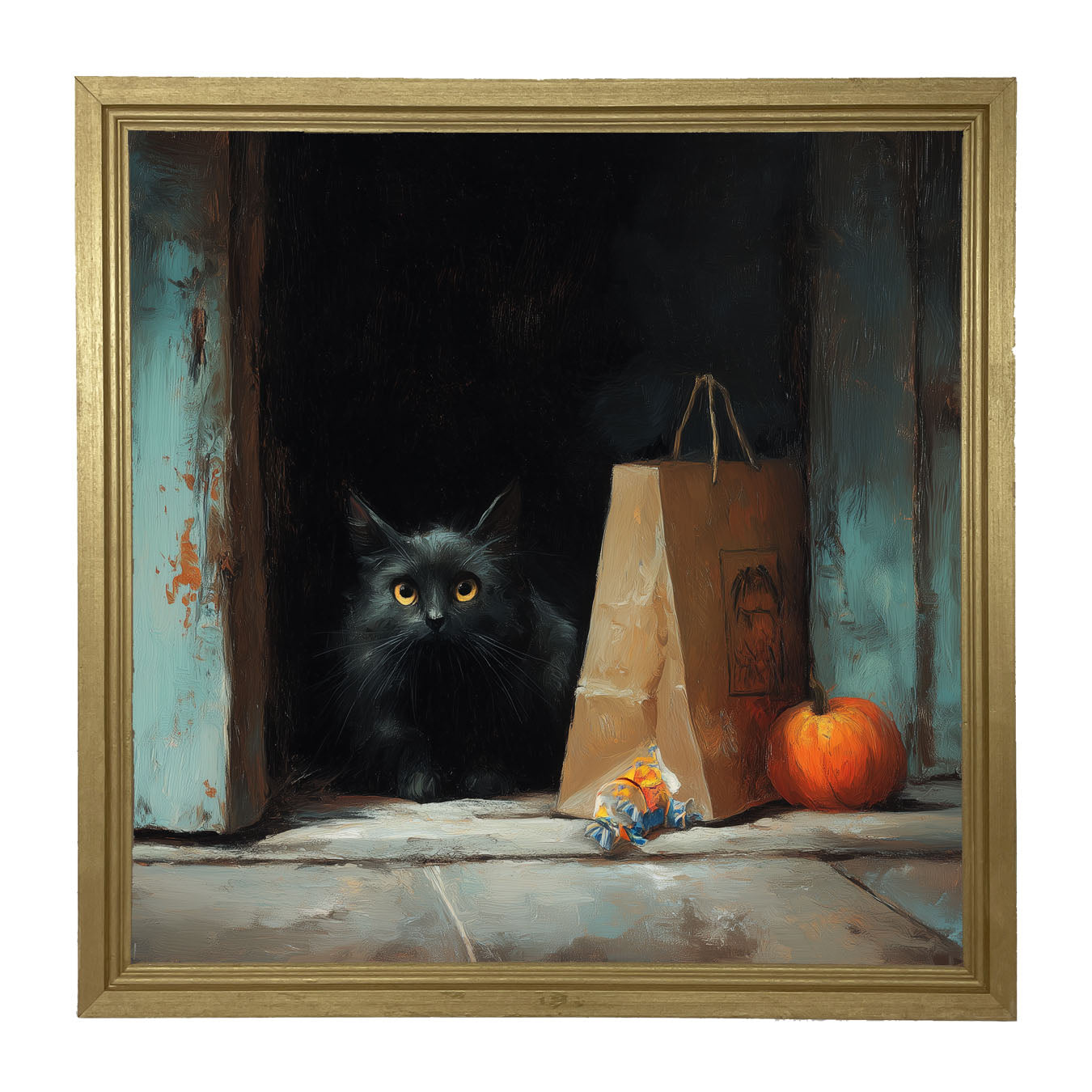 Black Cat ready to Trick or Treat - Framed Art