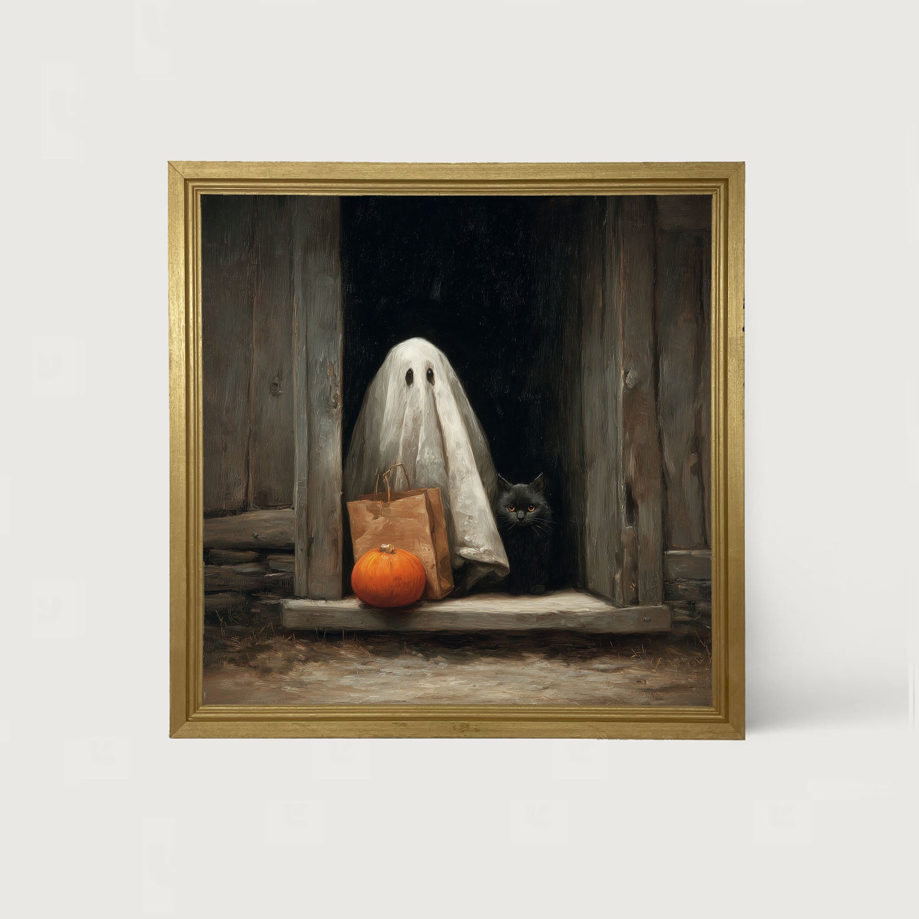 Ghost with Black Cat Trick or Treating