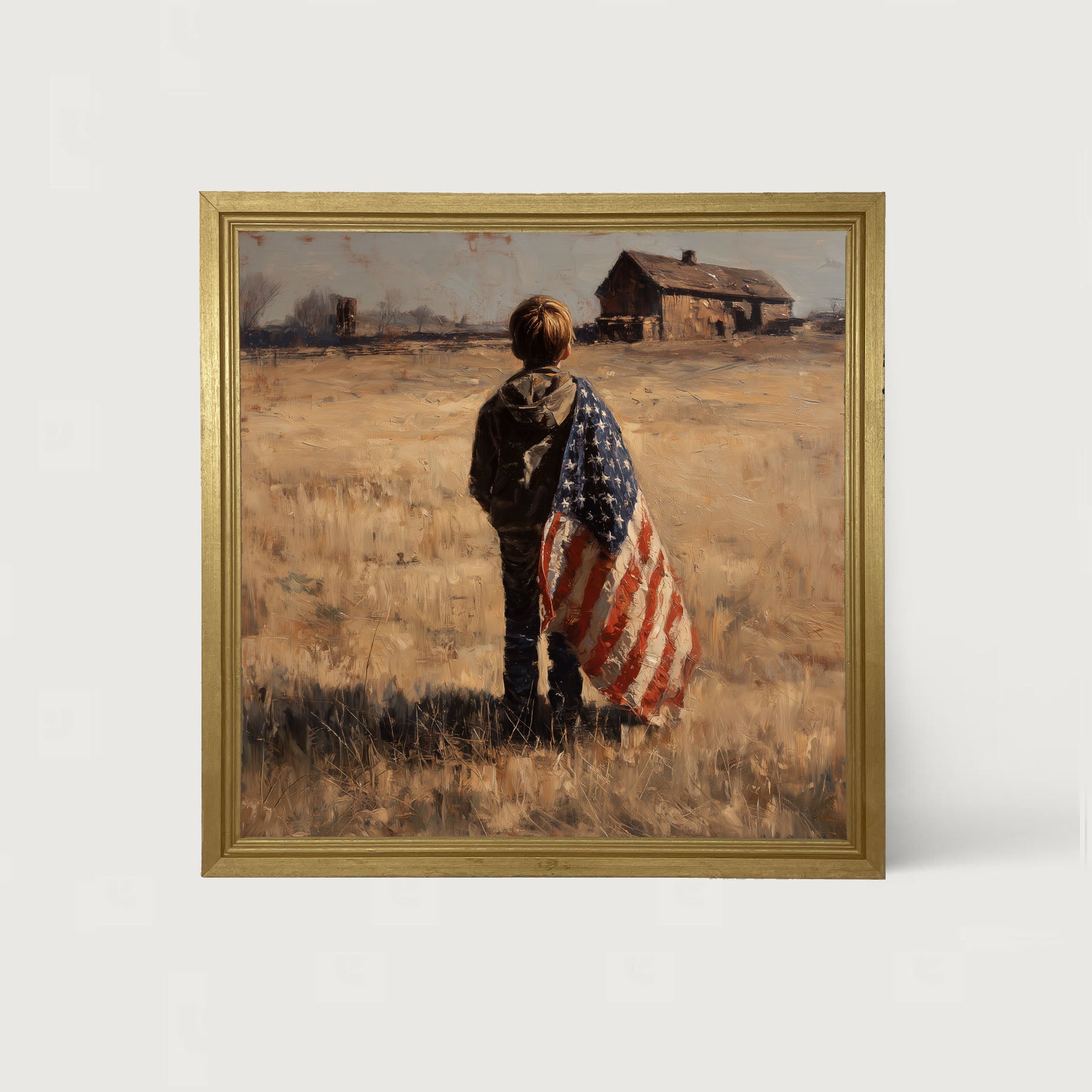 Child With Flag - Boy at Farm
