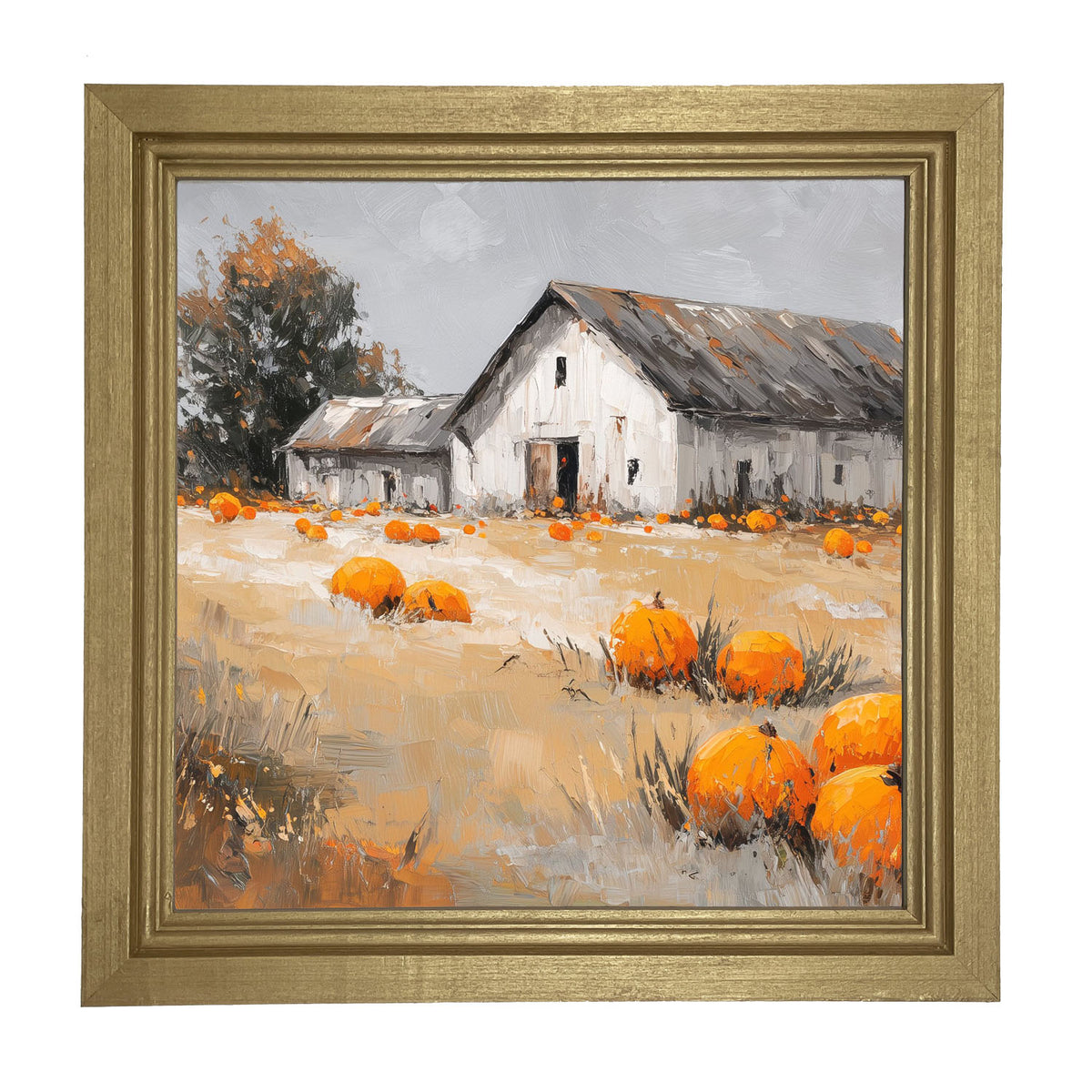 Orange Pumpkins in Field - Framed Art
