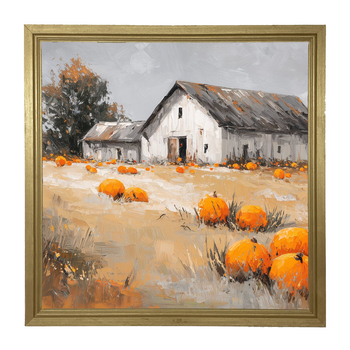 Orange Pumpkins in Field - Framed Art