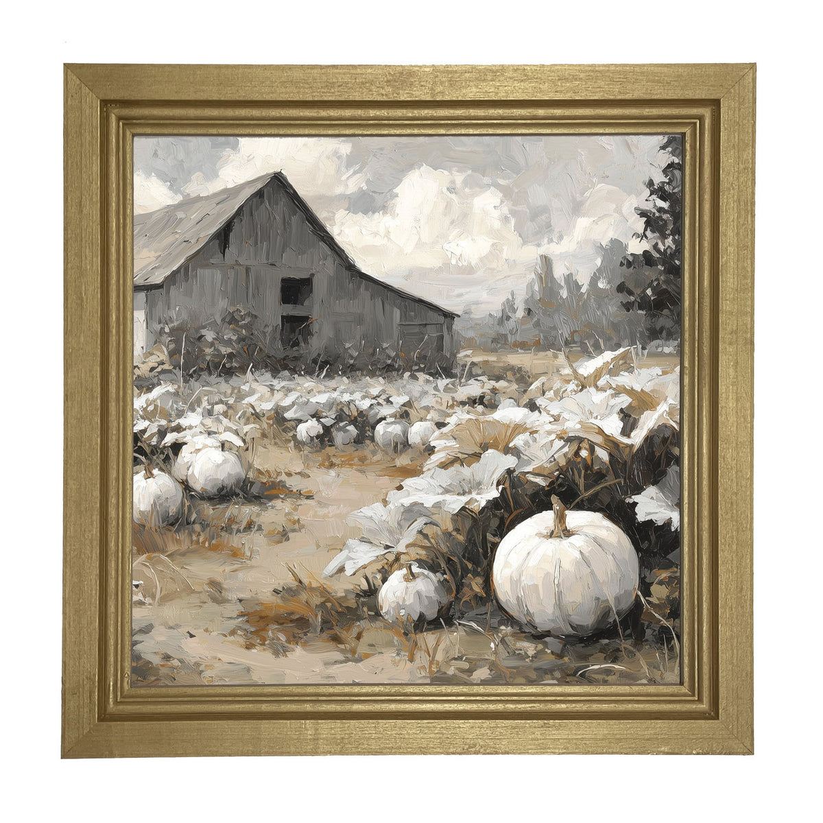 White Pumpkins in Field - Framed Art