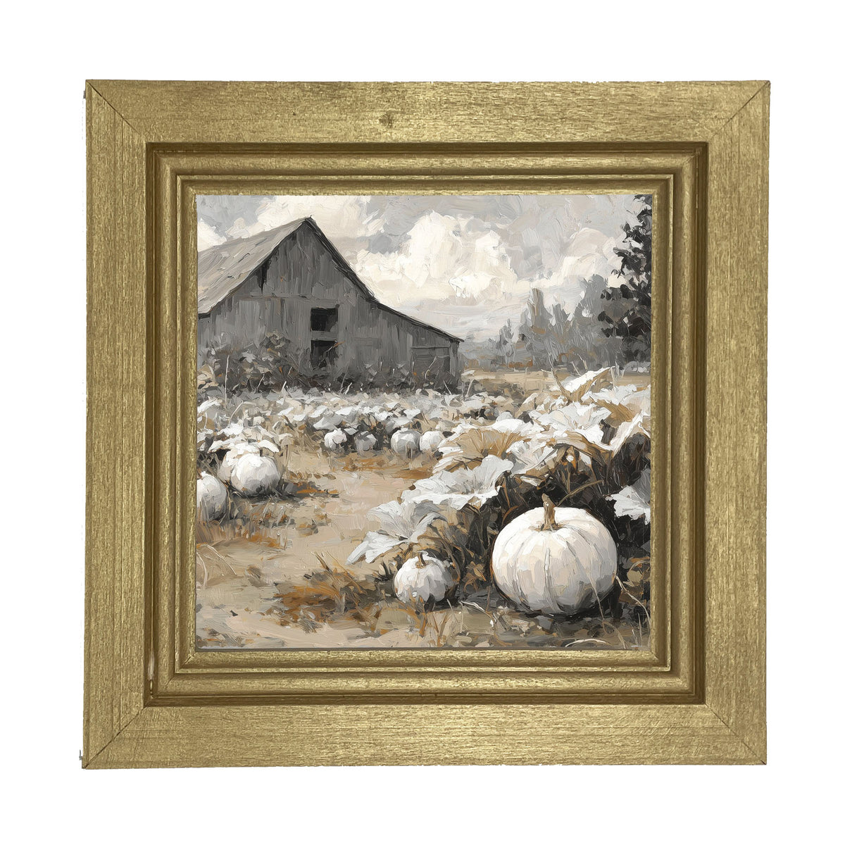 White Pumpkins in Field - Framed Art