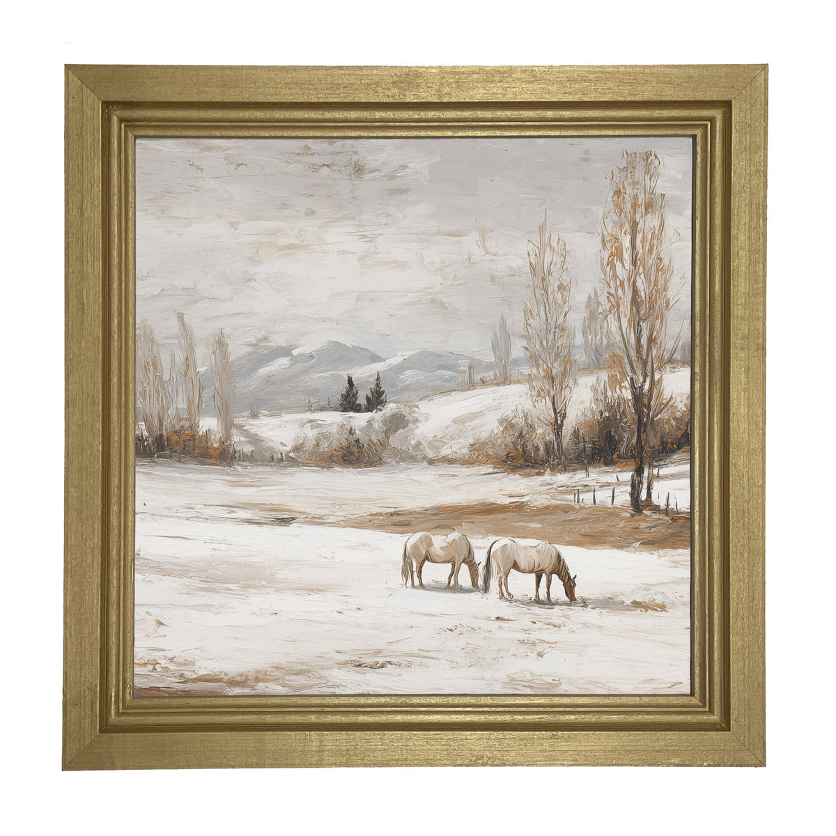 Horses in a Snowy Field - Framed Art