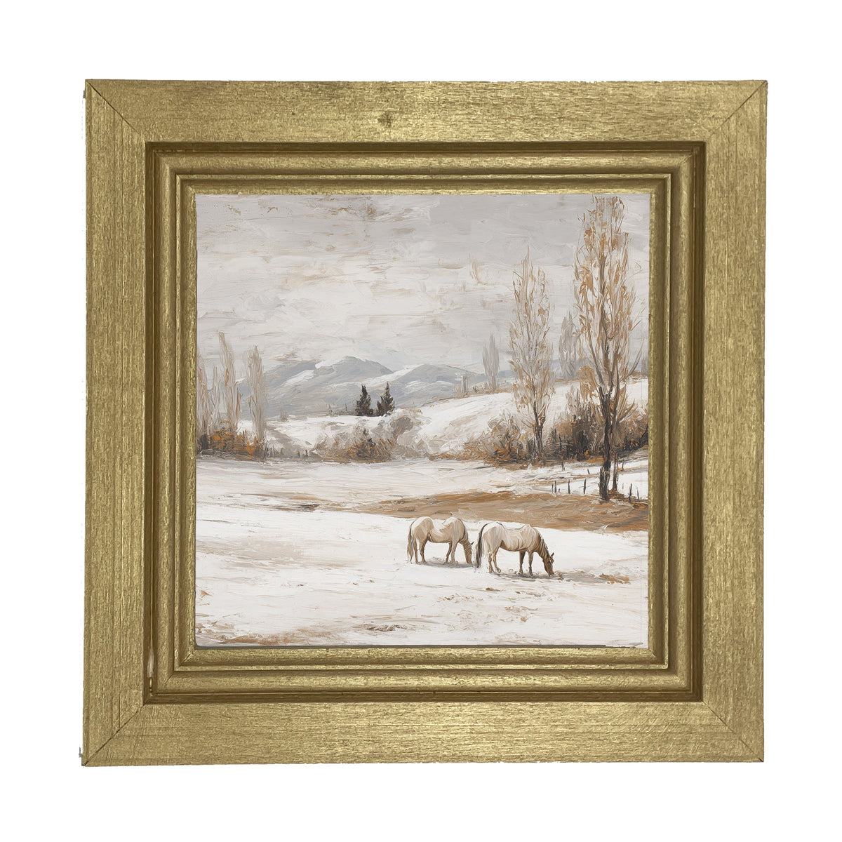 Horses in a Snowy Field - Framed Art