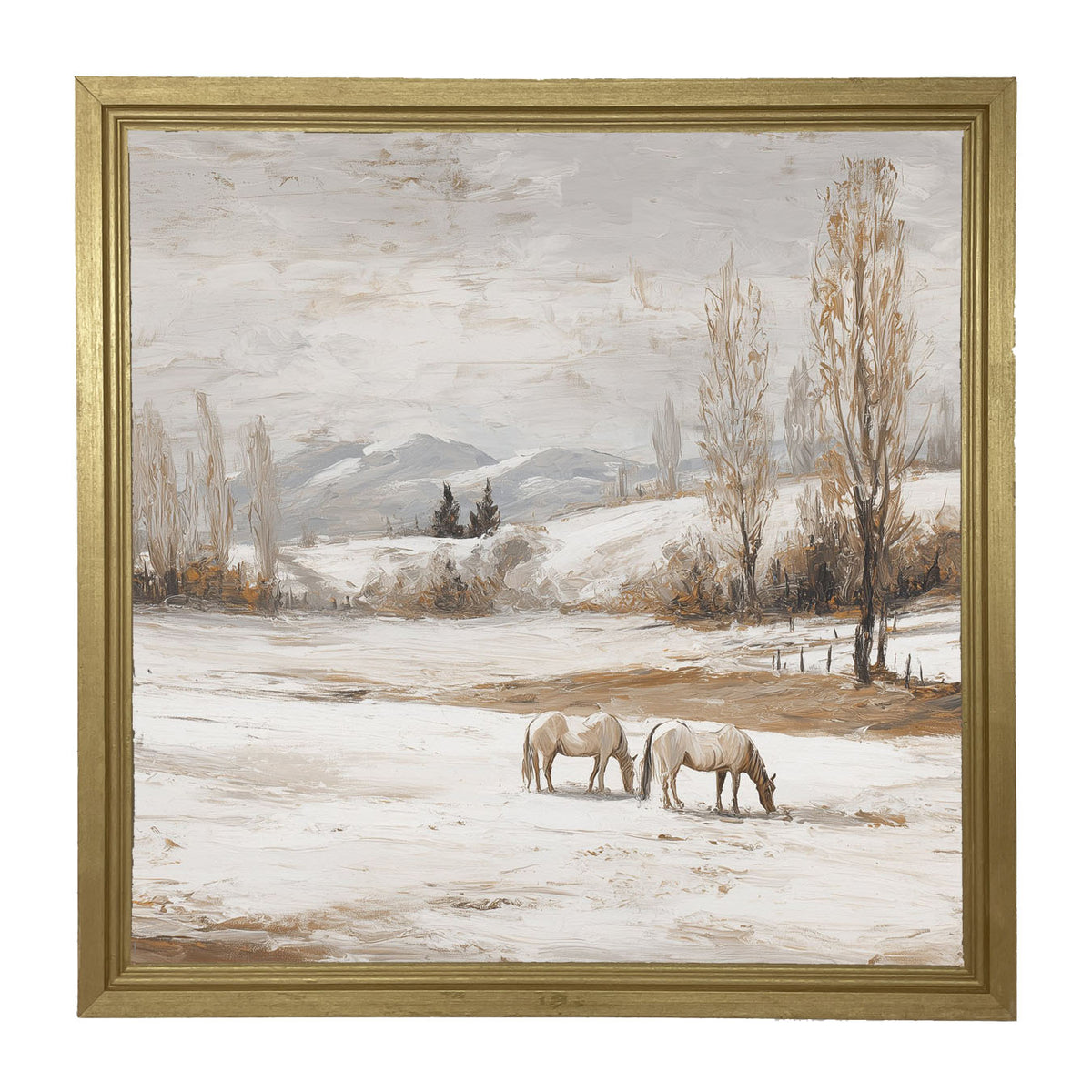 Horses in a Snowy Field - Framed Art