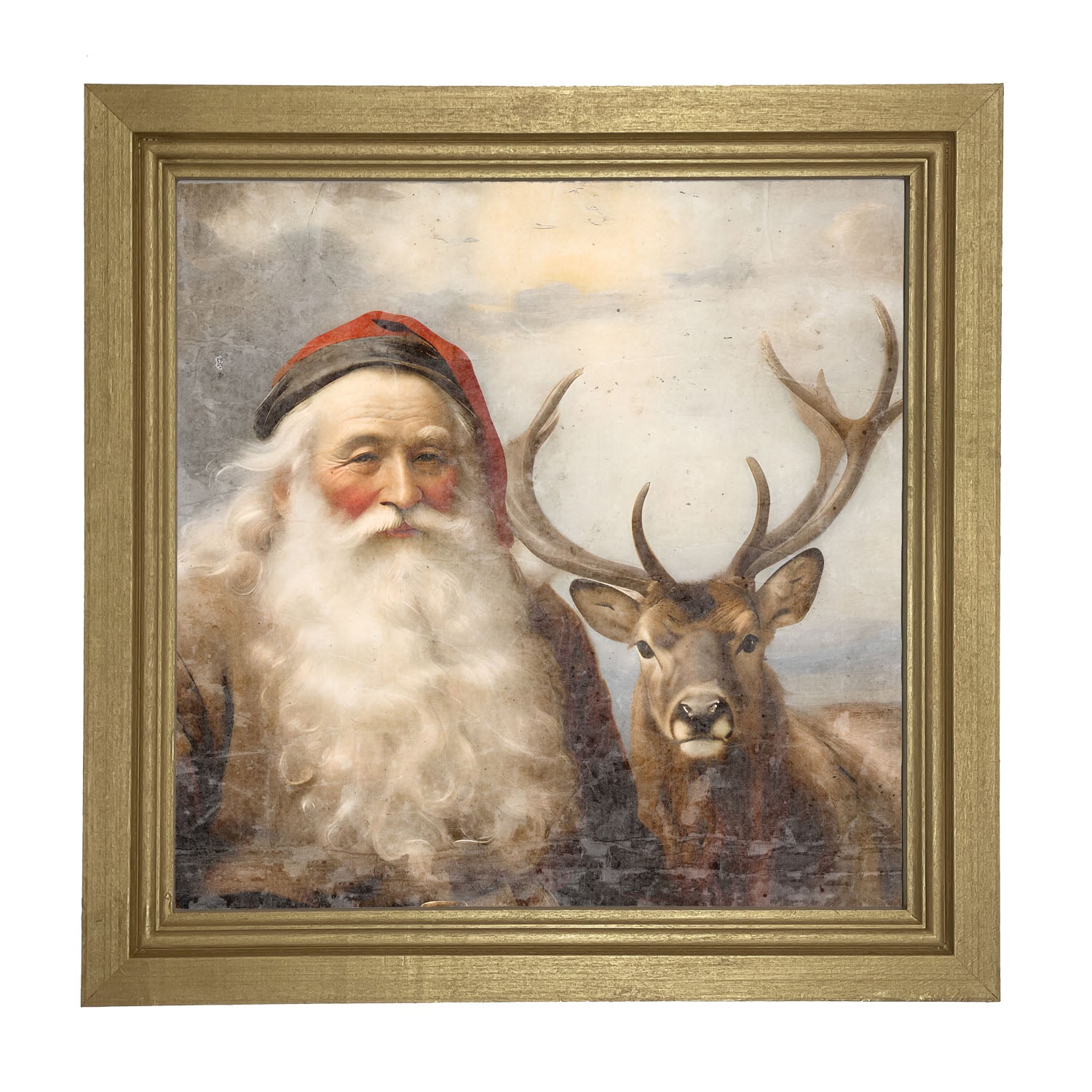 Reindeer with Santa 2 - Framed art