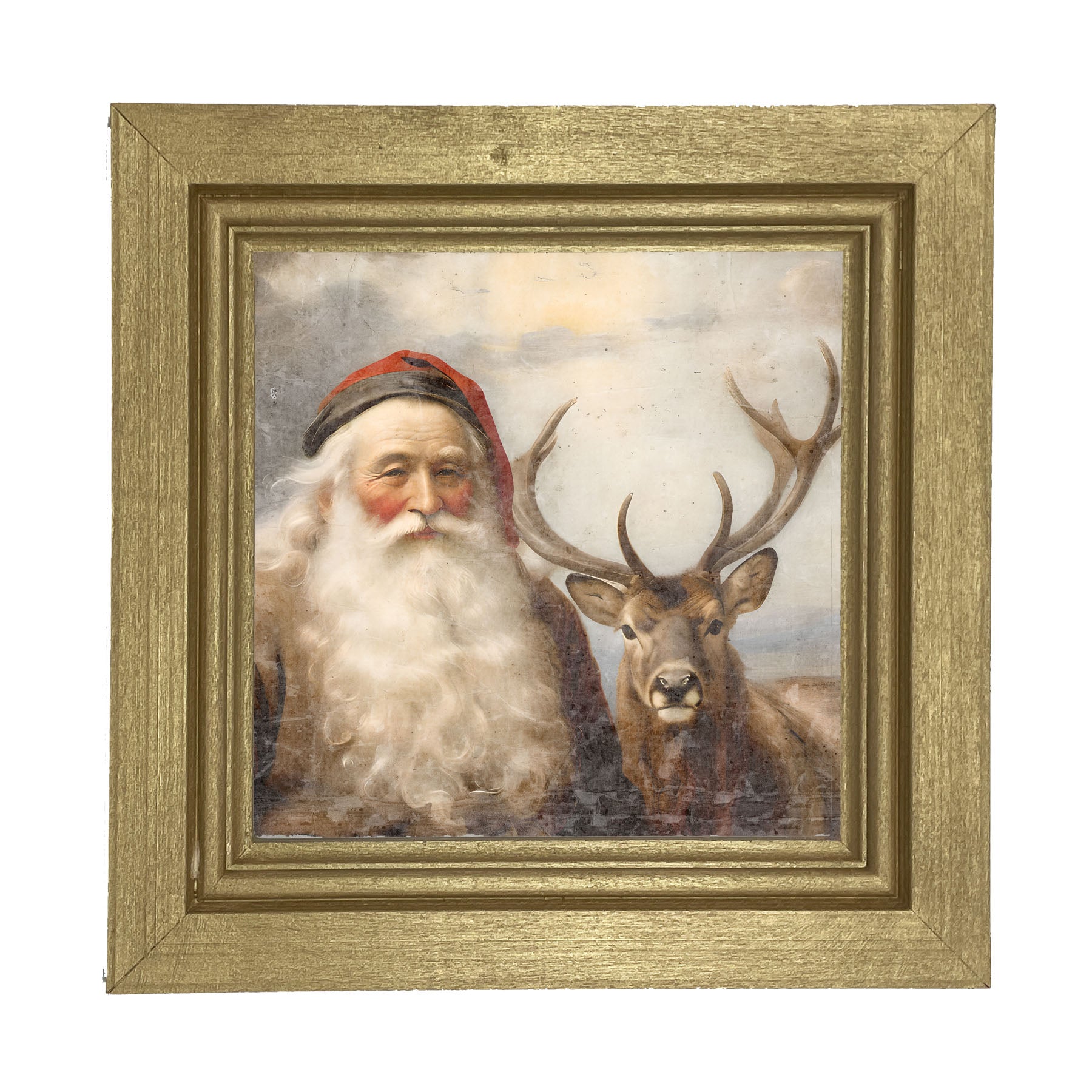 Reindeer with Santa 2 - Framed art