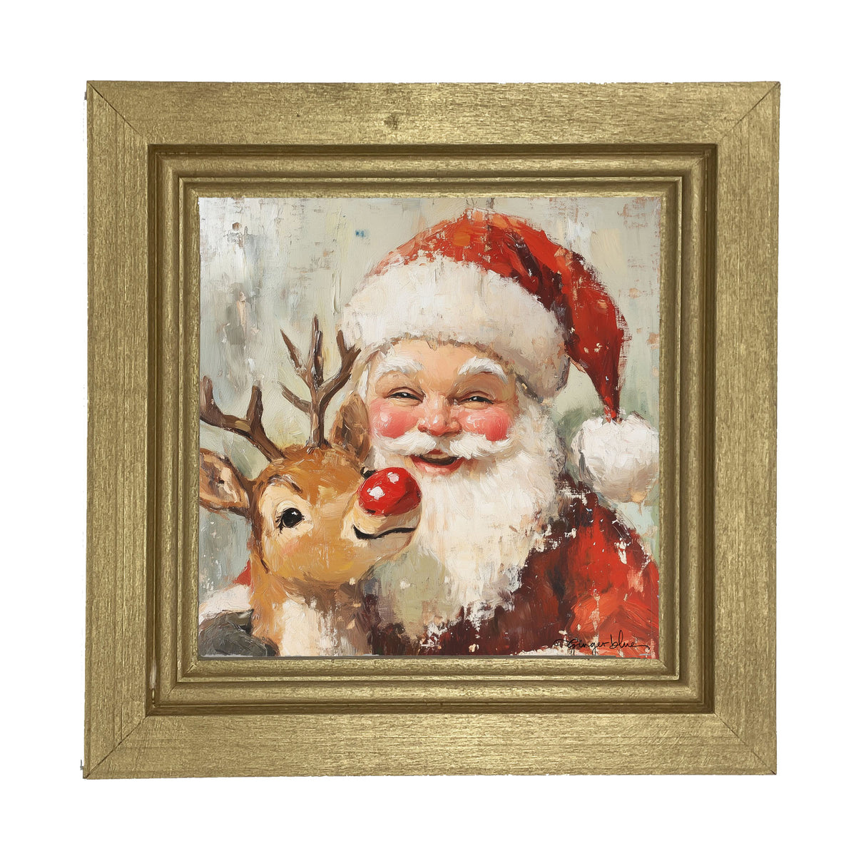 Santa Smiling with Reindeer - Framed Art