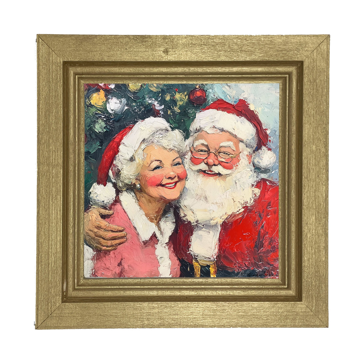 Santa and Mrs. Claus Smiling near Tree - Framed Art