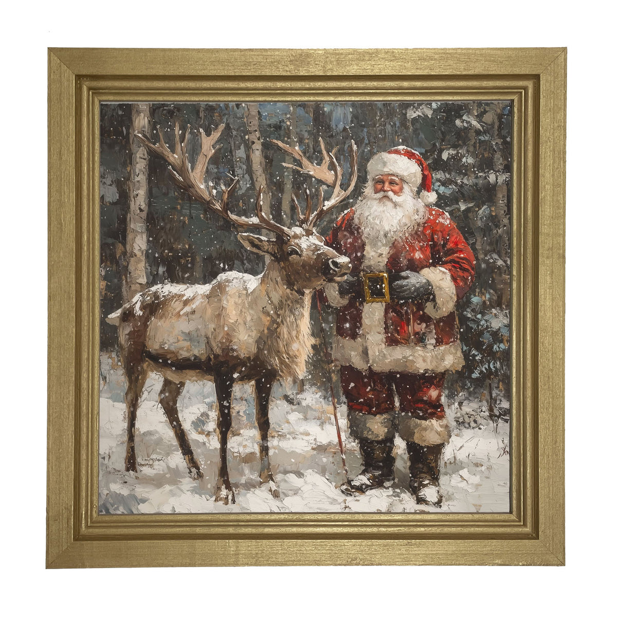 Santa Standing with Reindeer - Framed Art