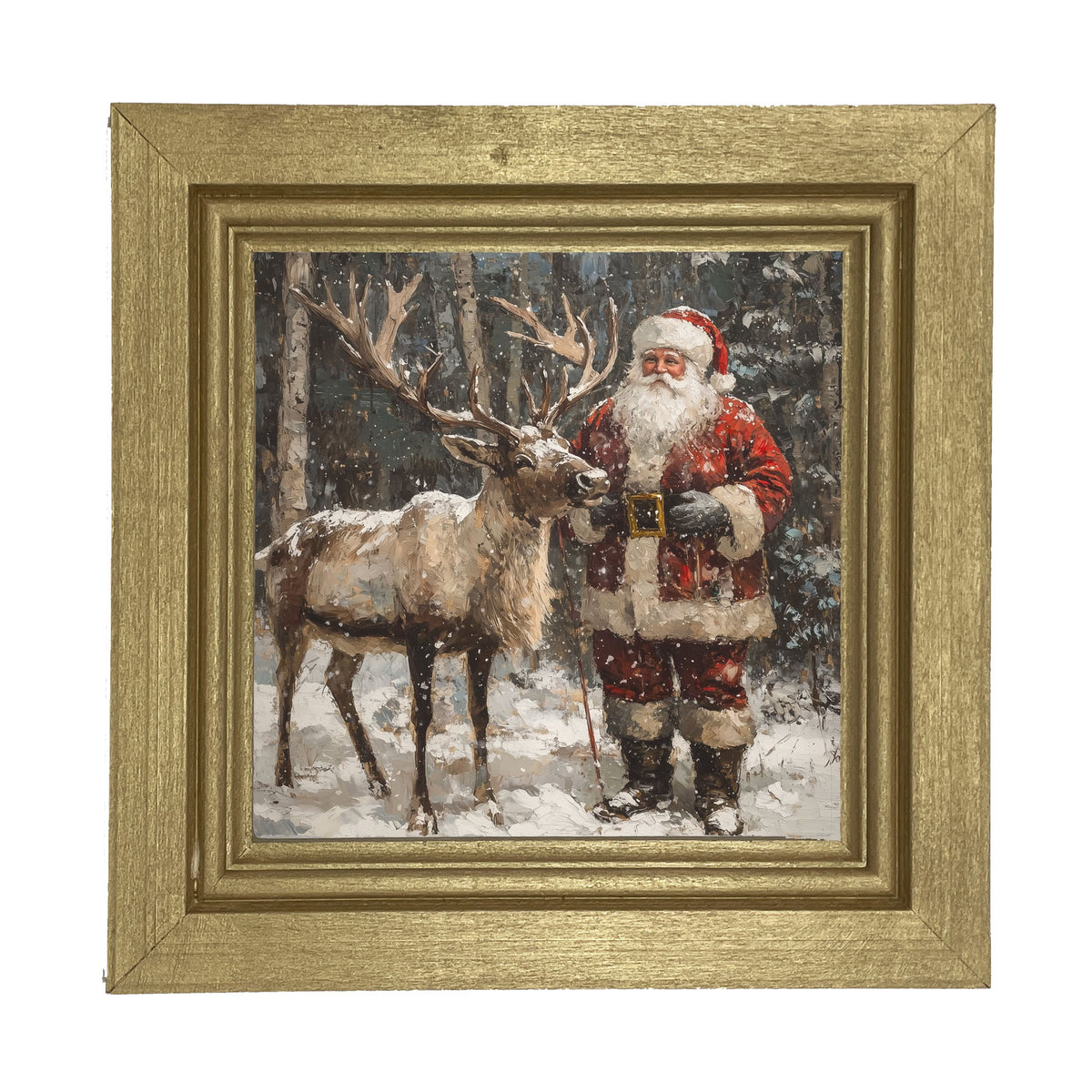 Santa Standing with Reindeer - Framed Art