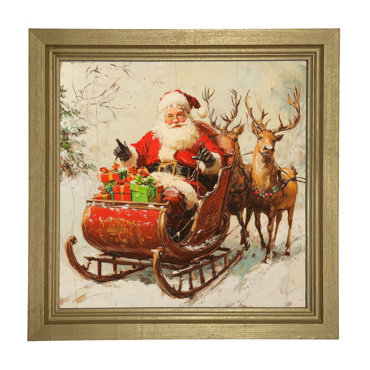 Santa in Sleigh - Framed Art