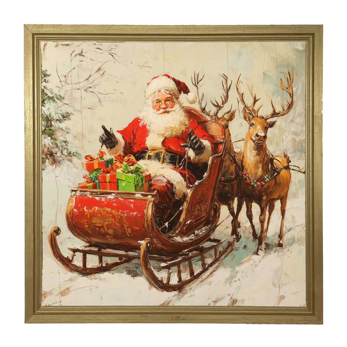 Santa in Sleigh - Framed Art