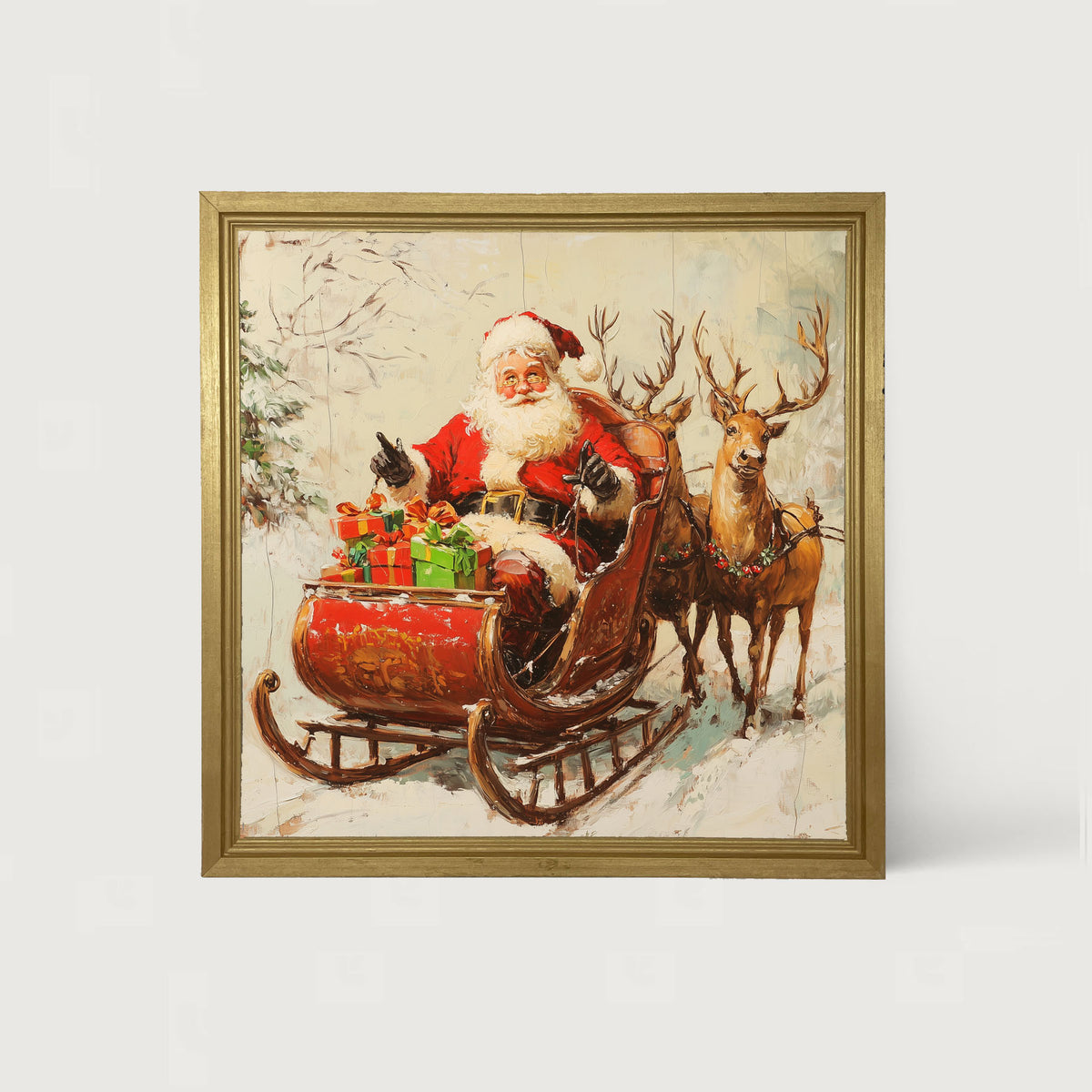 Santa in Sleigh - Framed Art
