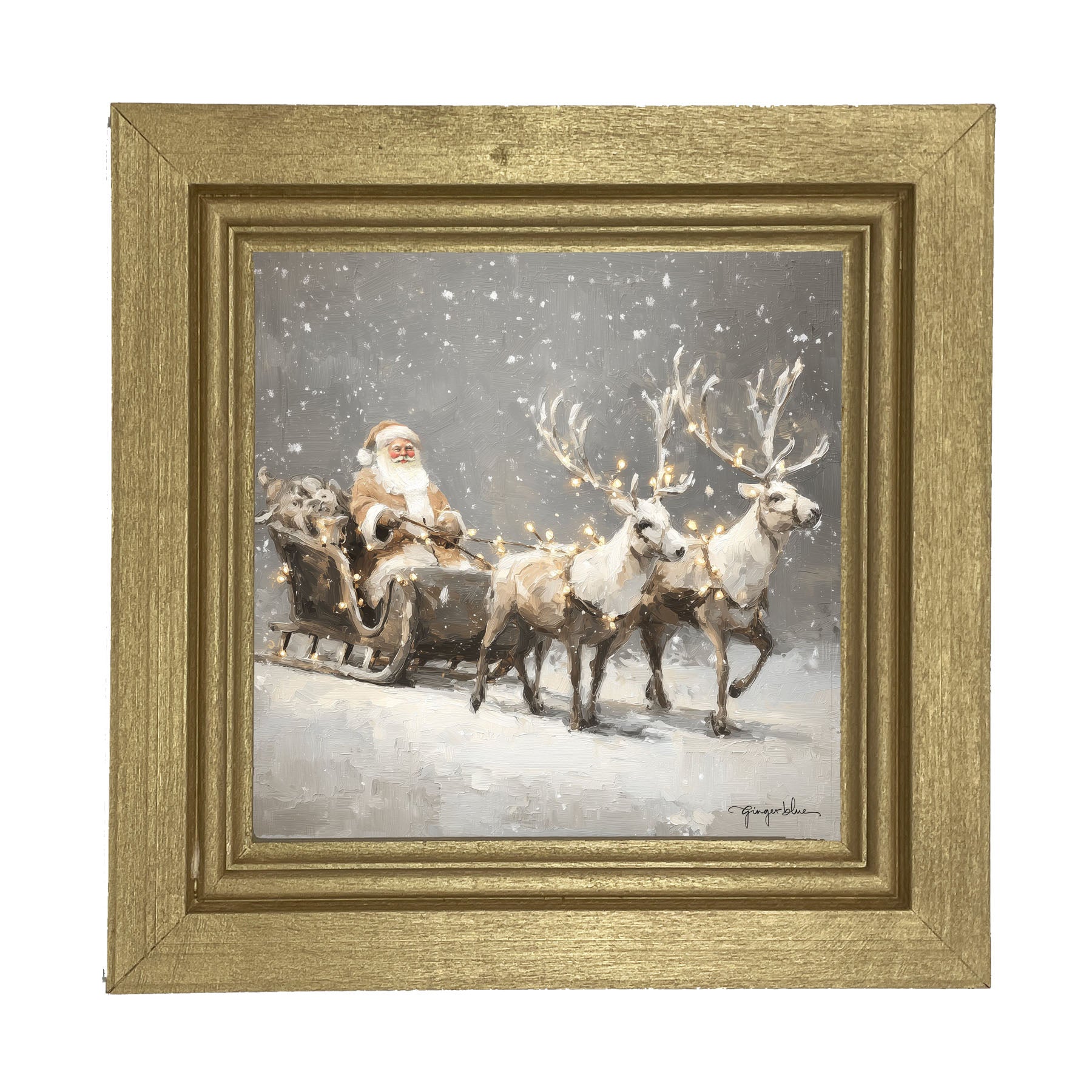 Christmas Lights on Sleigh - Framed Art