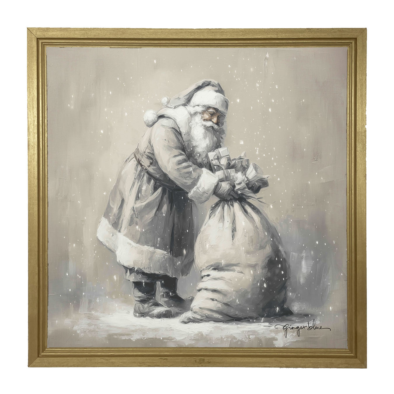 Santa Tying Bag of Presents - Framed Art