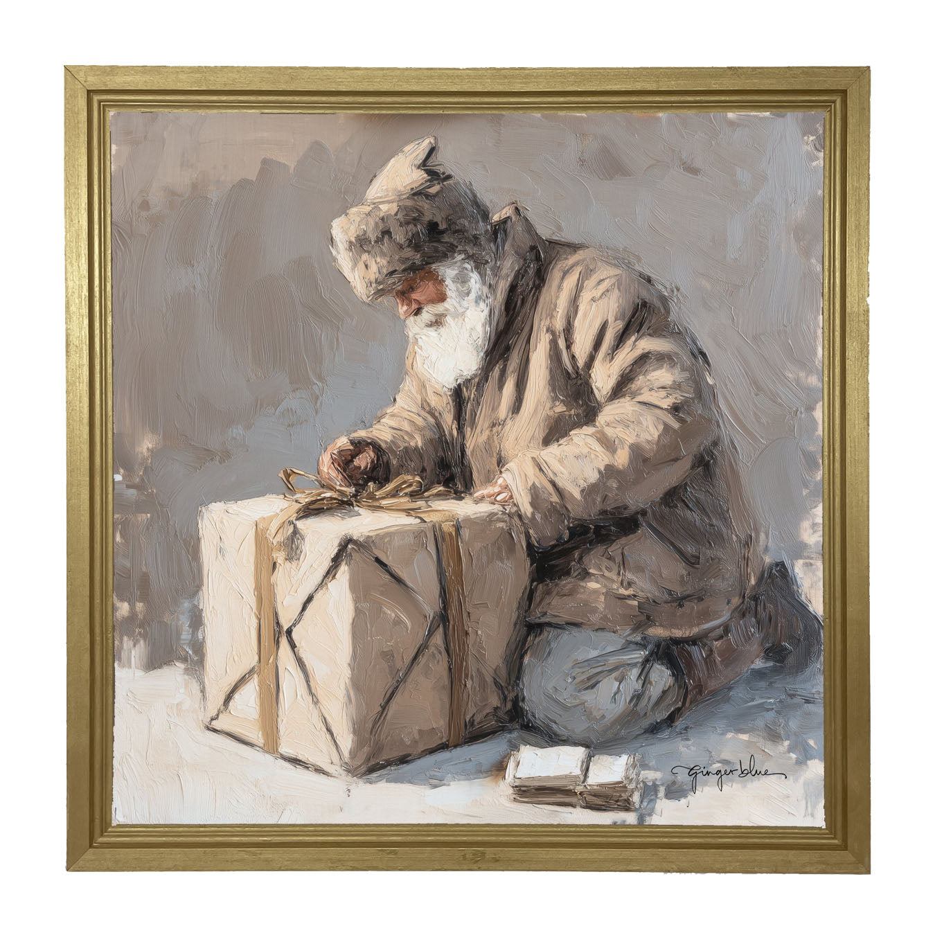 Santa Tying a Box - Framed Art