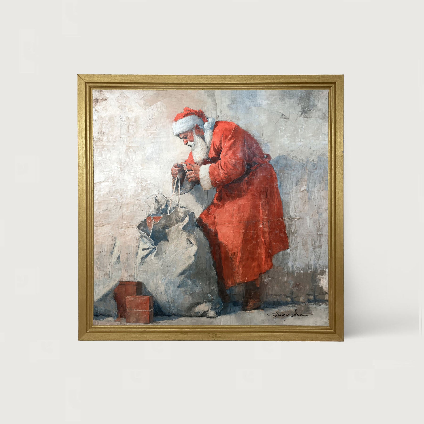 Santa Opening a Bag of Presents - Framed Art