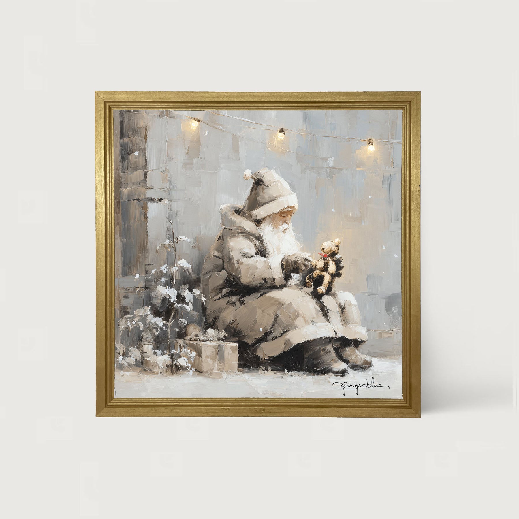 Santa with Teddy Bear - Framed Art