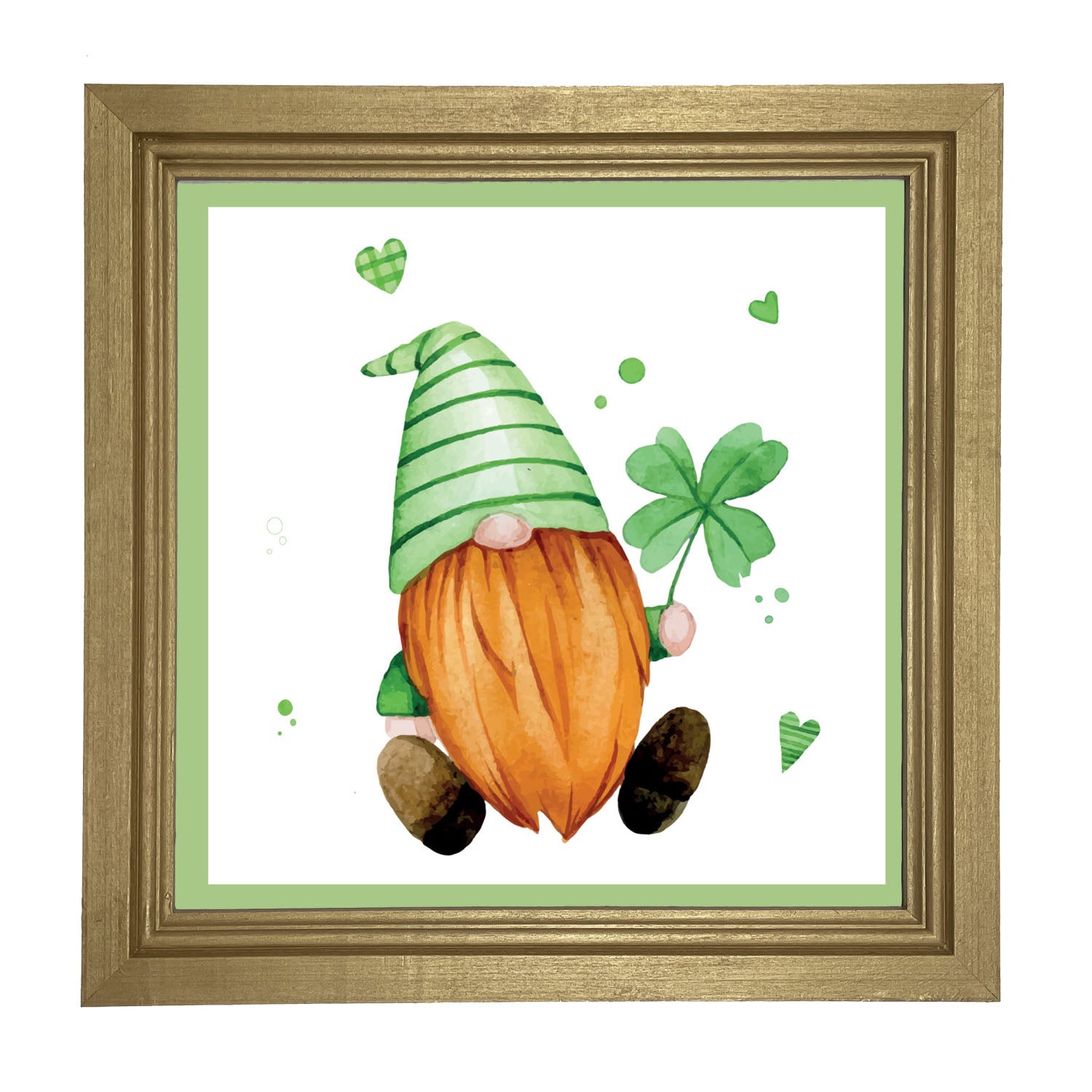 St. Patrick Gnome With Green Hat - Framed art