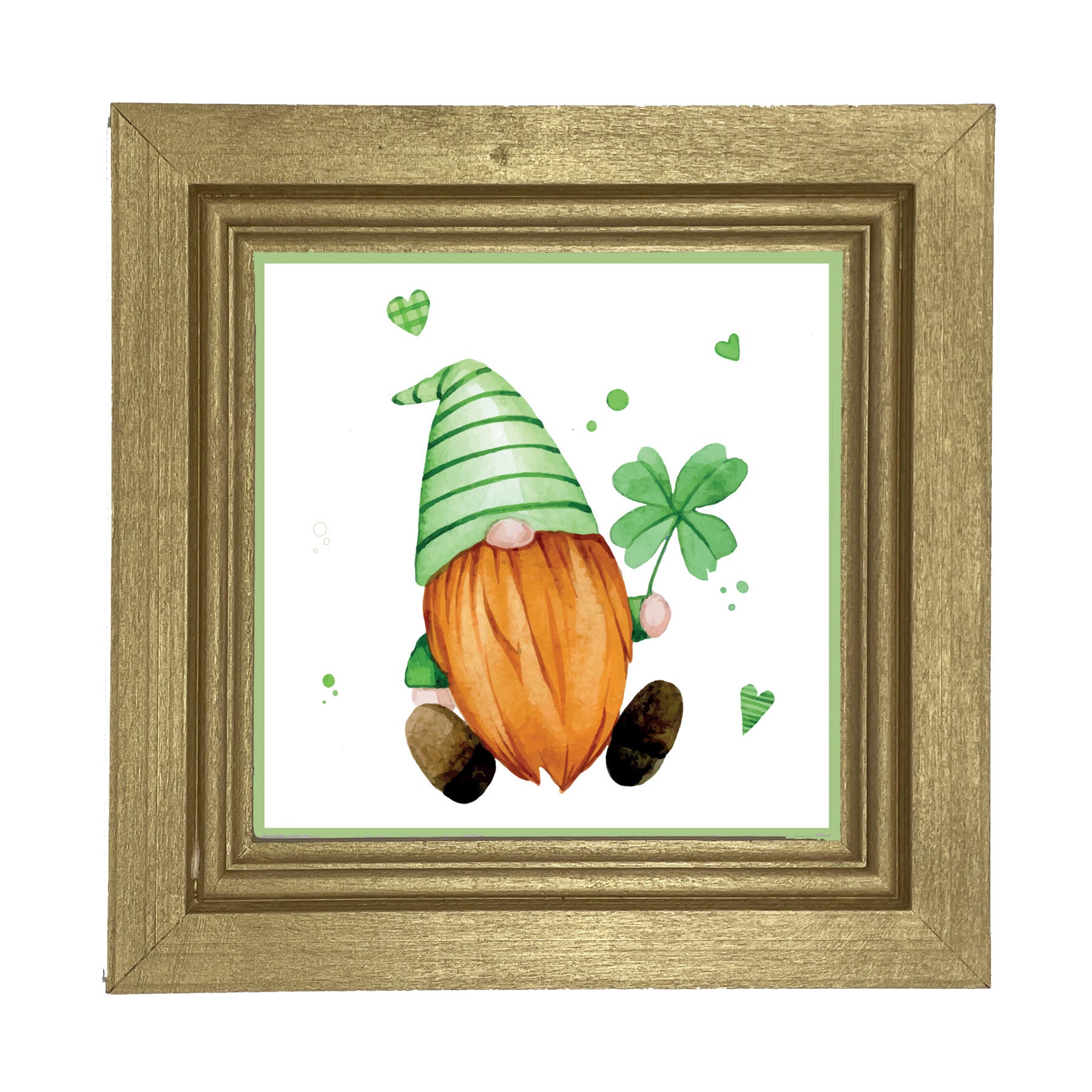 St. Patrick Gnome With Green Hat - Framed art
