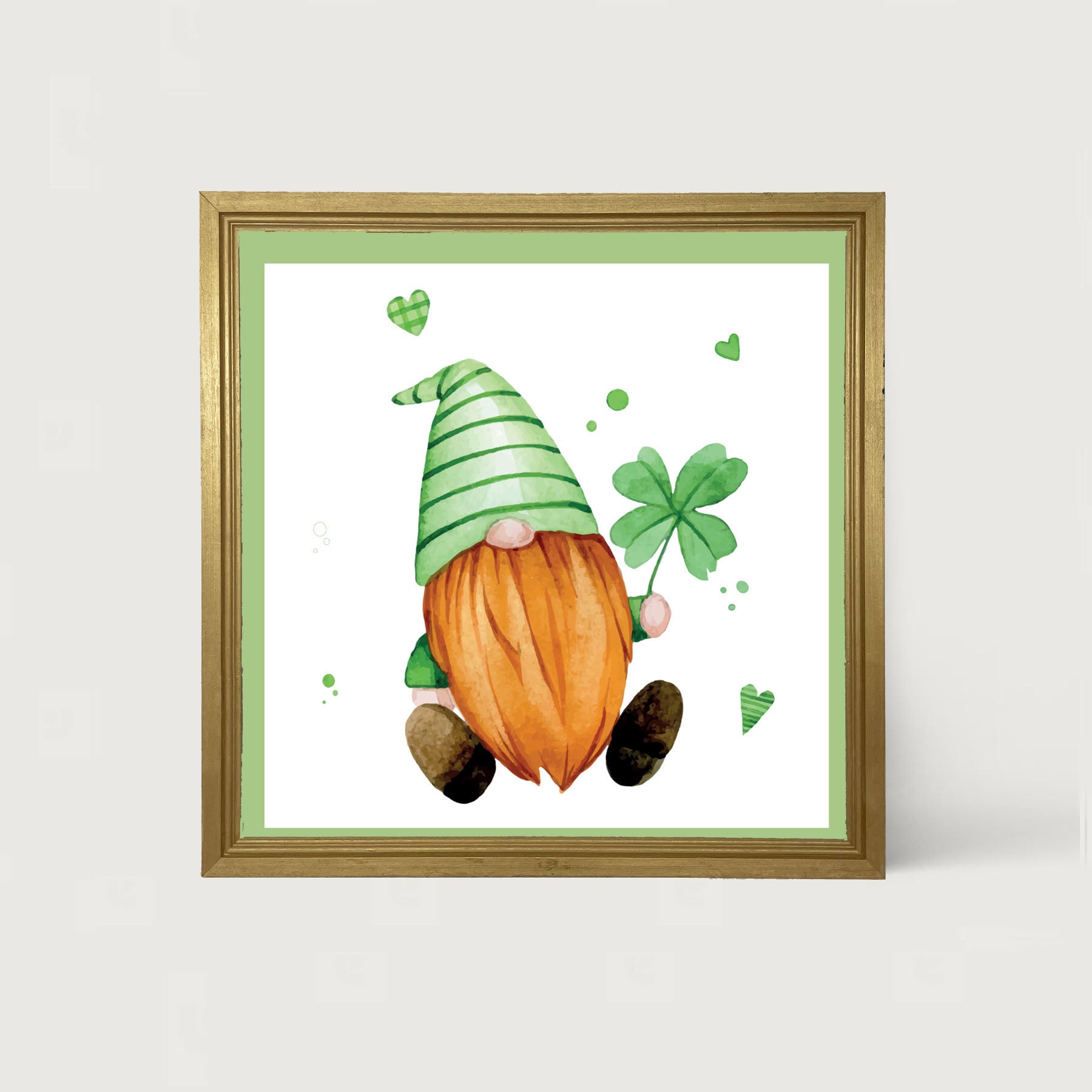 St. Patrick Gnome With Green Hat - Framed art