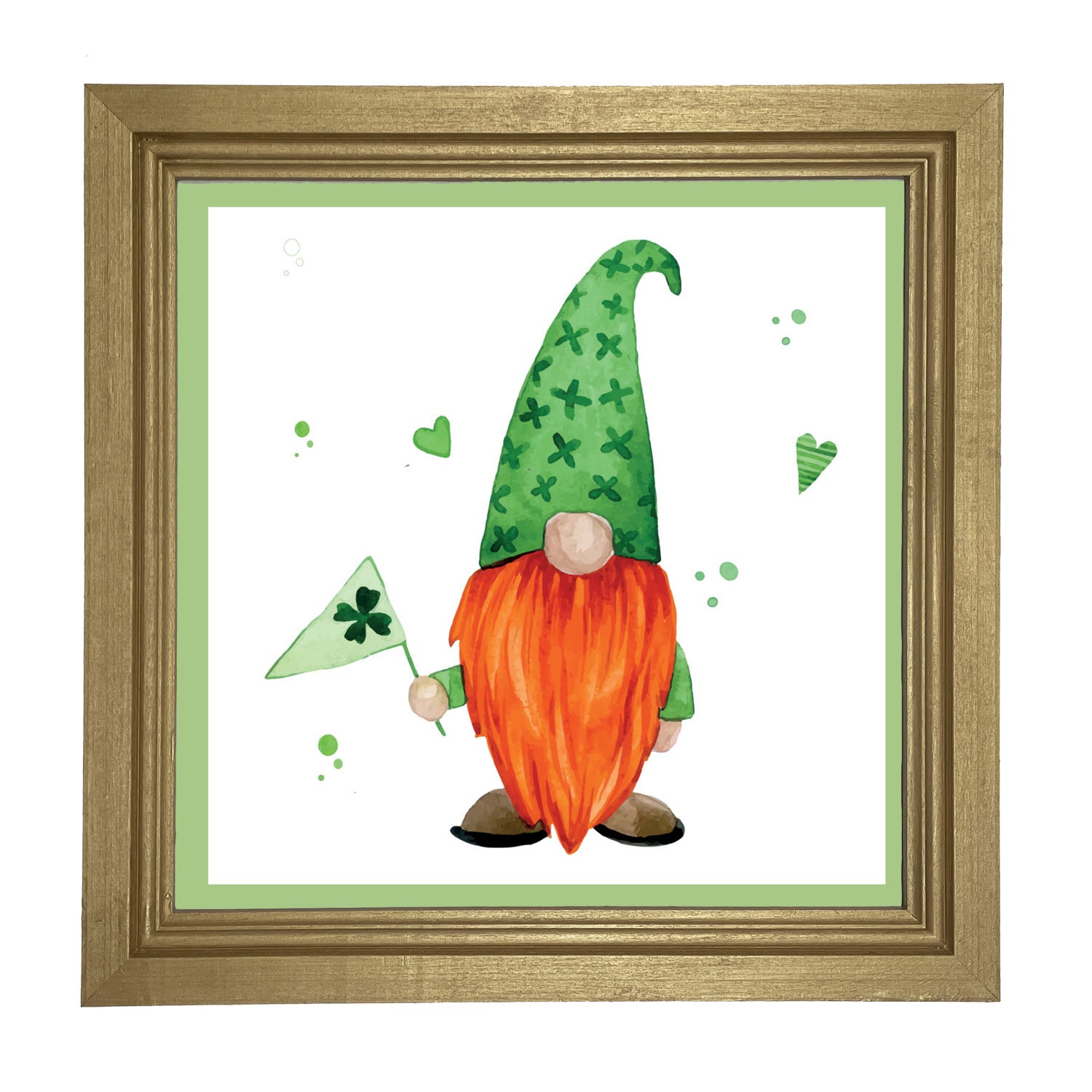 St. Patrick Gnome With Shamrock Flag - Framed art