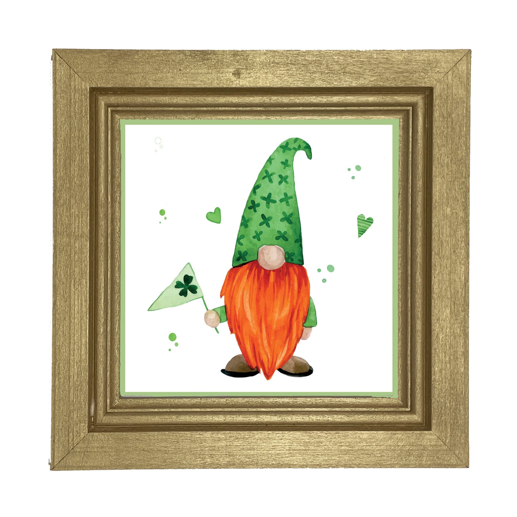 St. Patrick Gnome With Shamrock Flag - Framed art