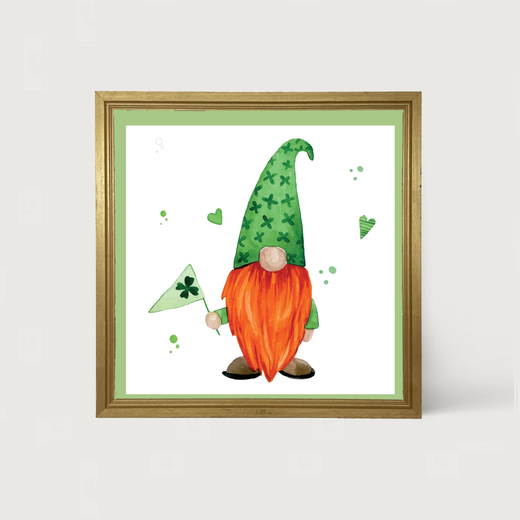 St. Patrick Gnome With Shamrock Flag - Framed art