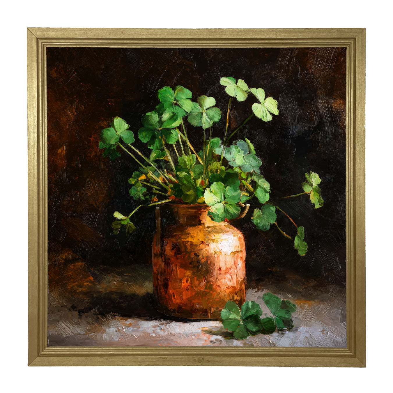 Copper Jar with Clovers - Framed Art