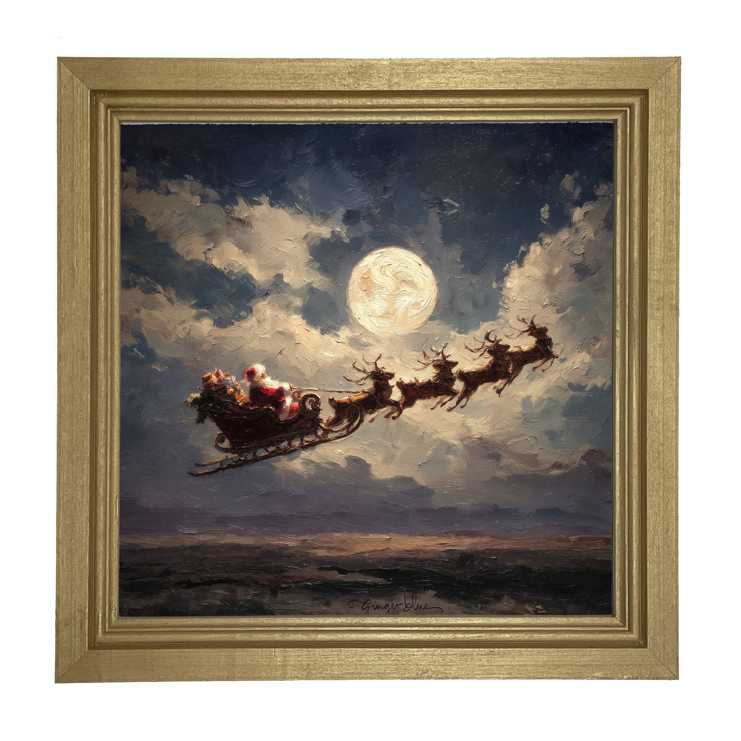 Santa Flying under Full Moon - Framed Art