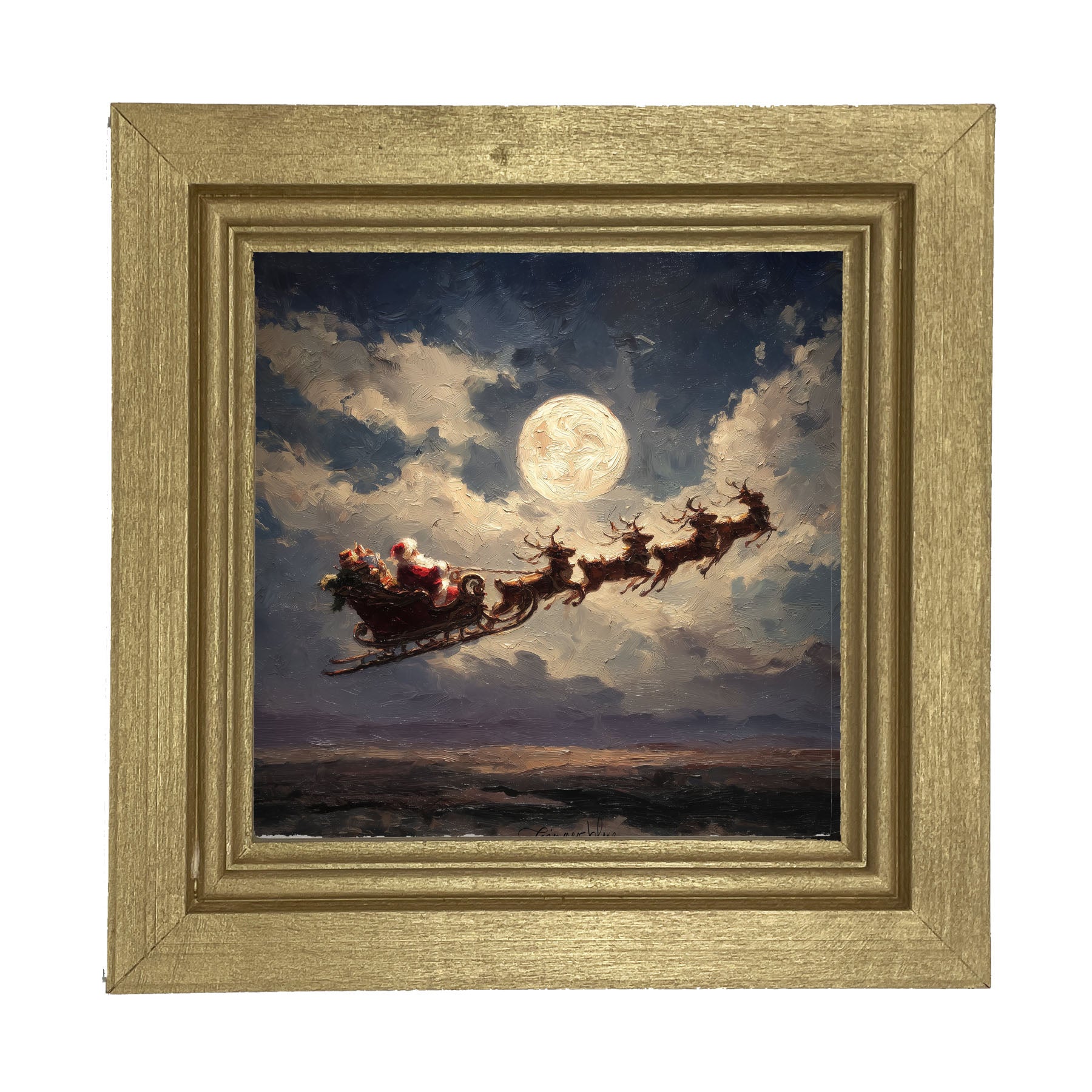Santa Flying under Full Moon - Framed Art