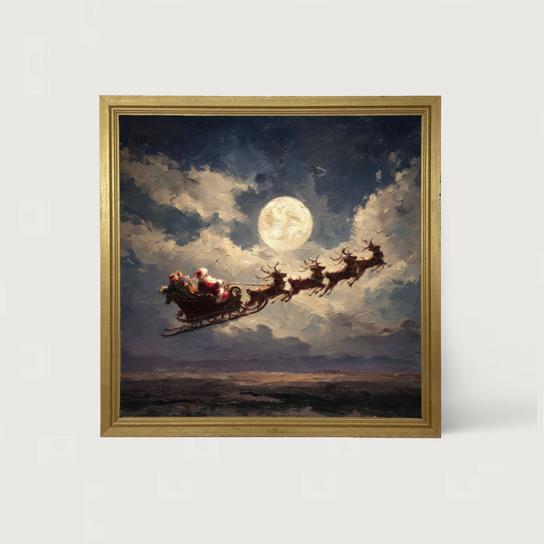 Santa Flying under Full Moon - Framed Art