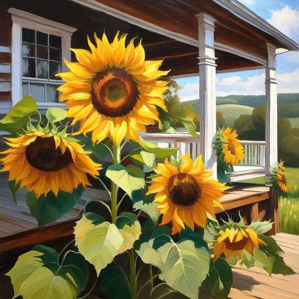Sunflowers on a porch