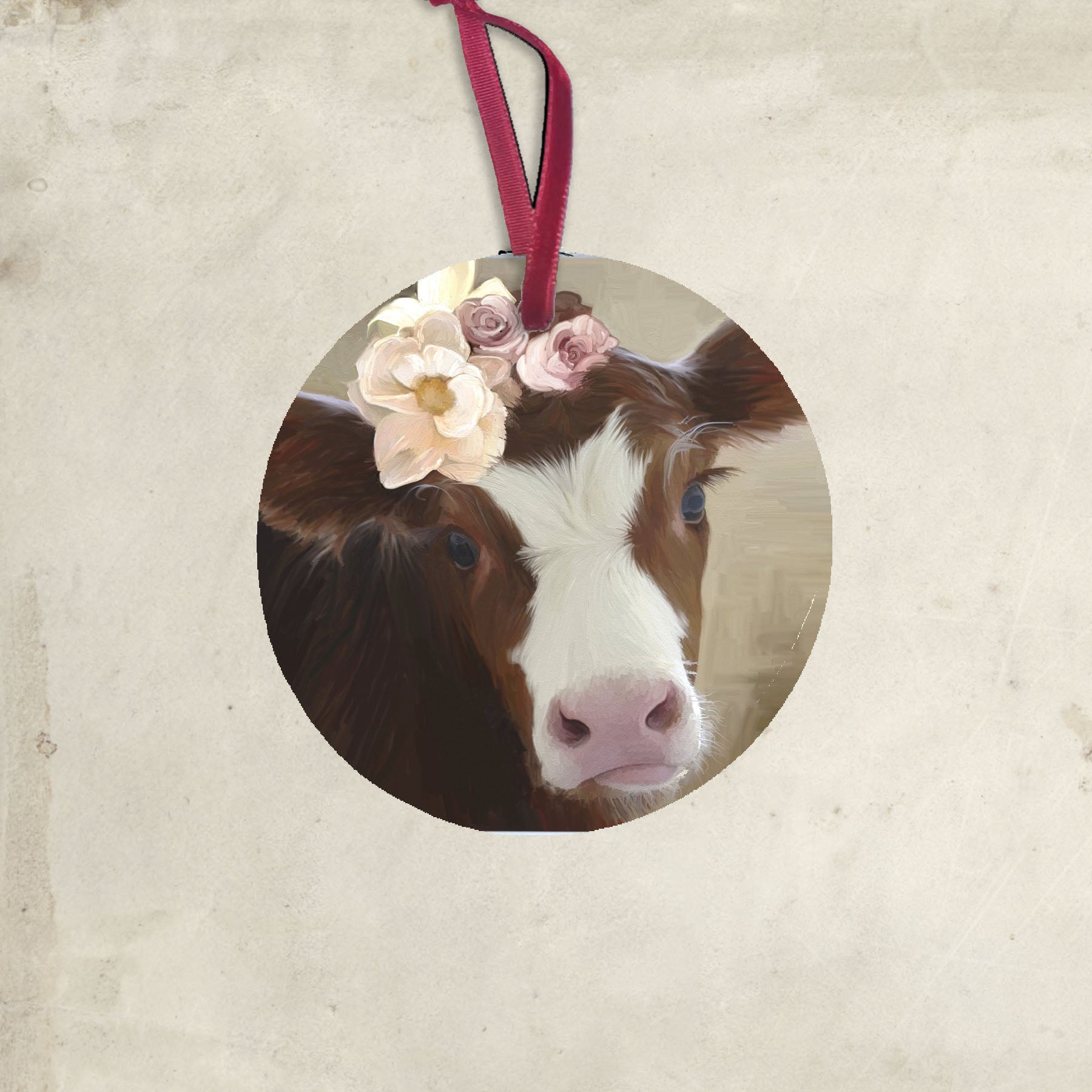 Baby cow with Flowers - Ornament