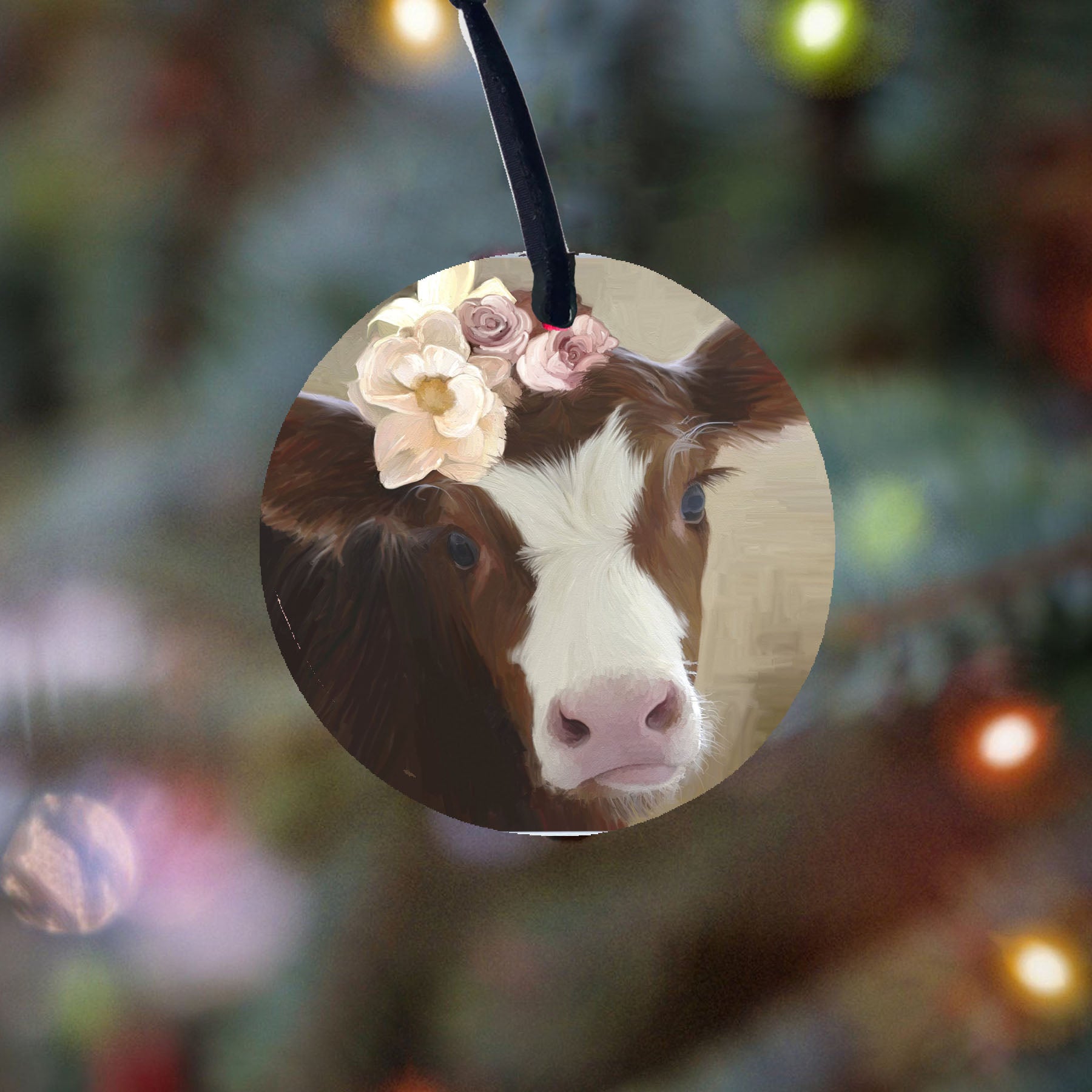 Baby cow with Flowers - Ornament