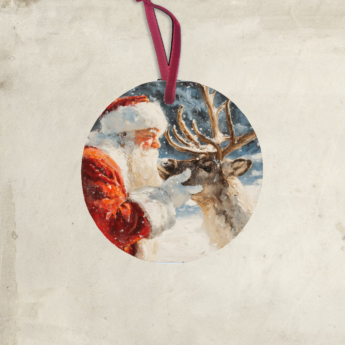 Snowy Santa with Reindeer - Ornament