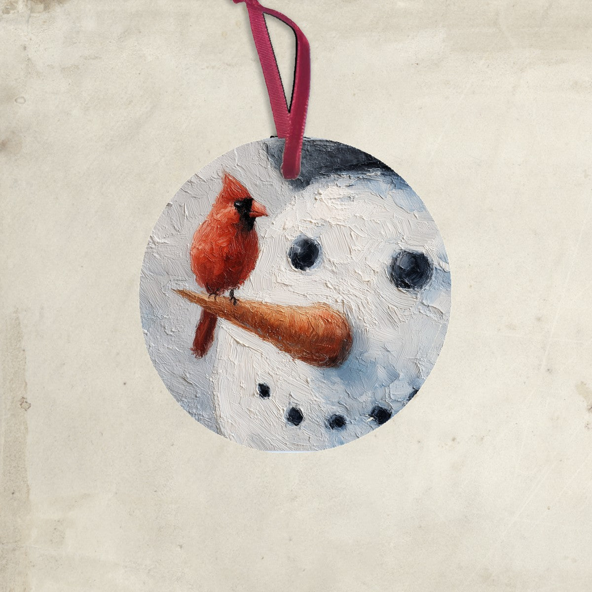 Cardinal and Snowman Close-up - Ornament