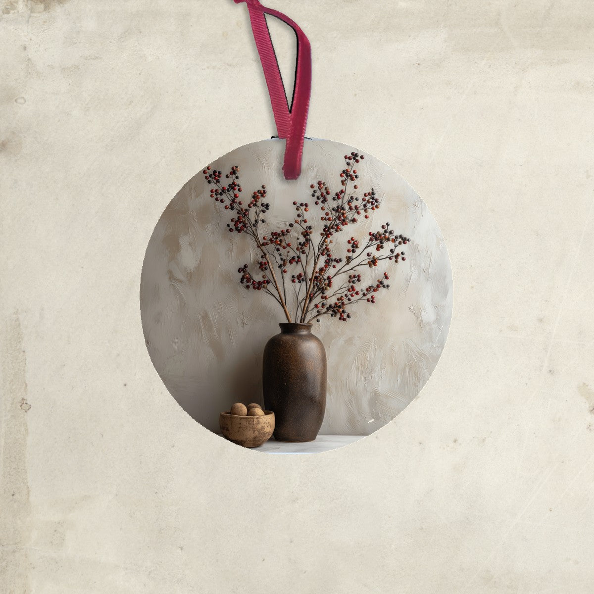 Floral Still Life - Burgundy Berry Sprays in Tall Vase - Ornament
