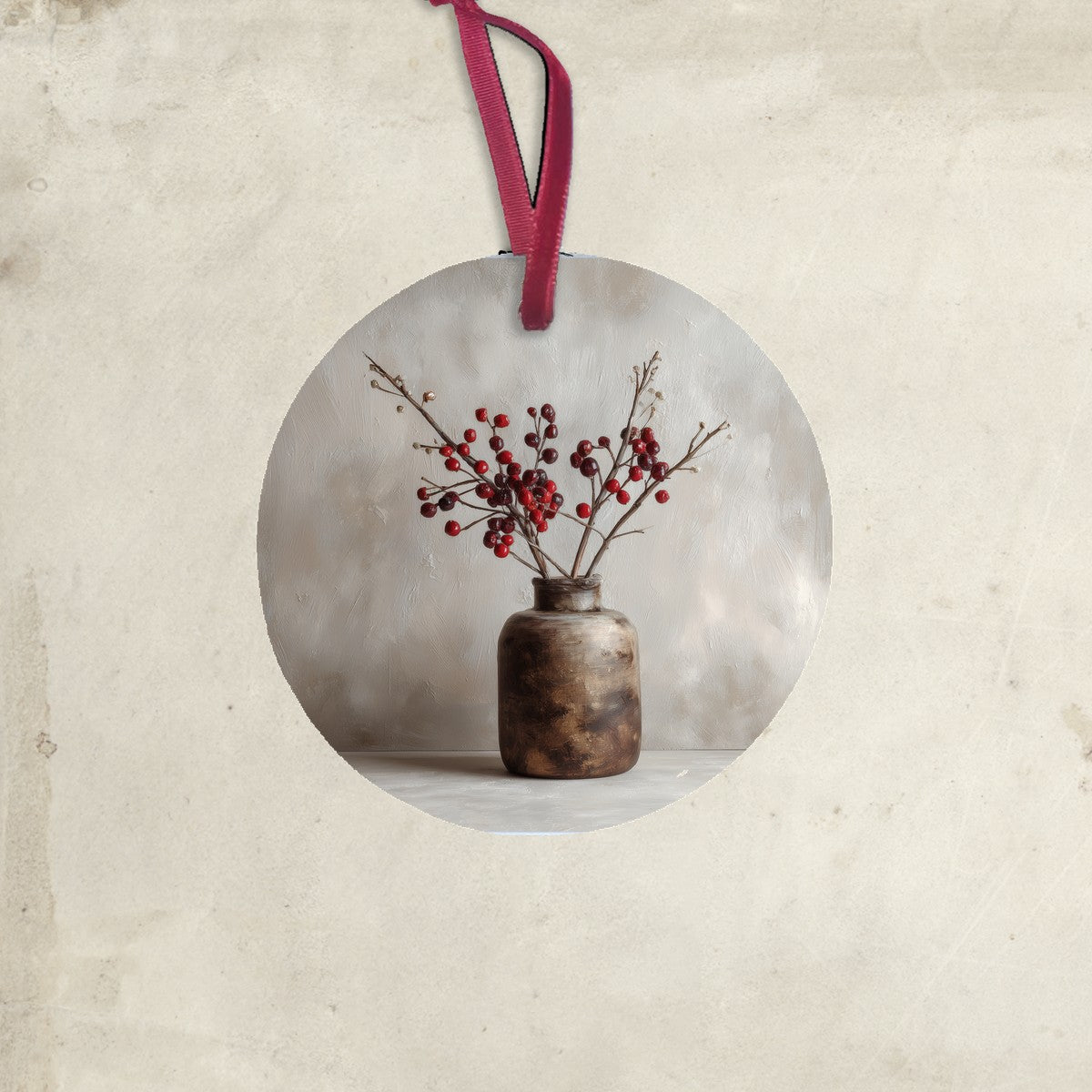 Floral Still Life - Burgundy Berry Sprays in Short Vase - Ornament