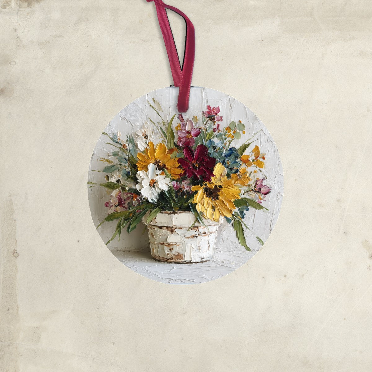 Floral Still Life - White Pot of Floral Bouquet - Ornament