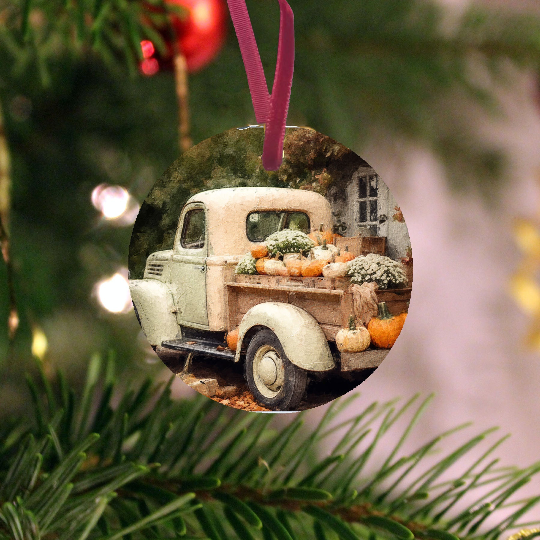 Pink and White Truck - Ornament