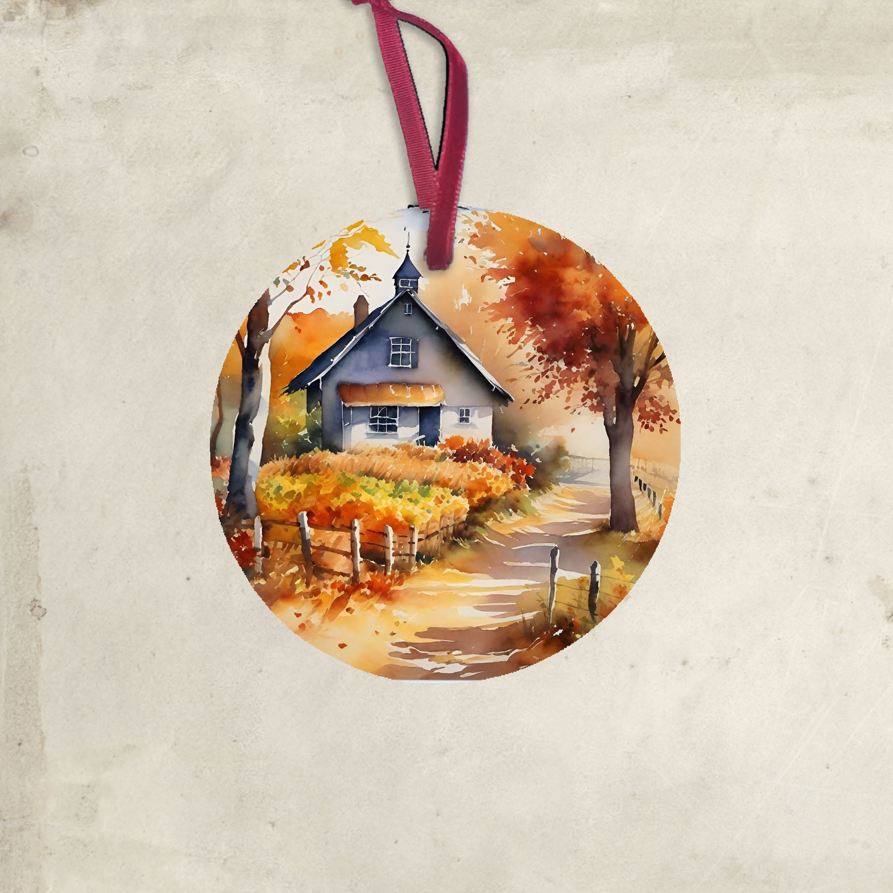 Autumn house on path - Ornament