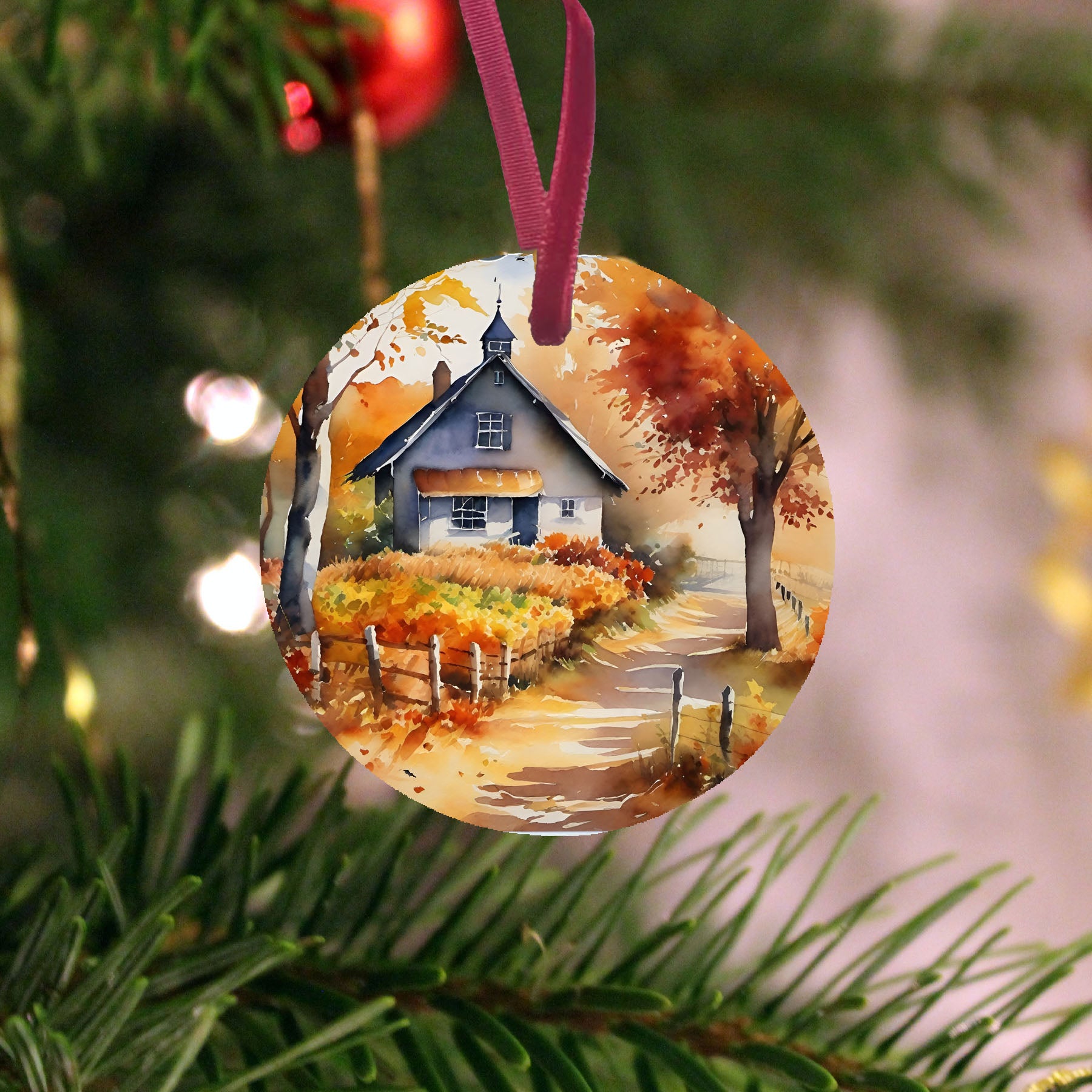 Autumn house on path - Ornament