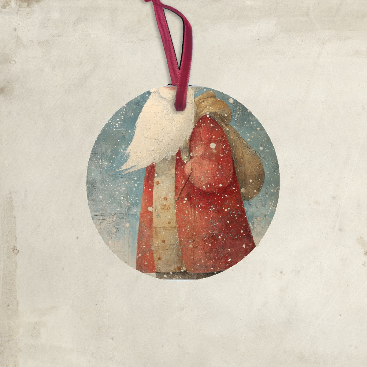 Rustic Santa in the Snow - Ornament