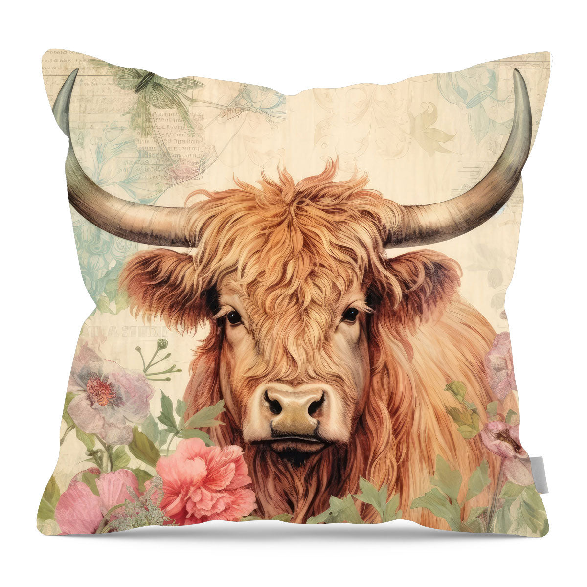 Brown Highland cow with flowers - Pillow