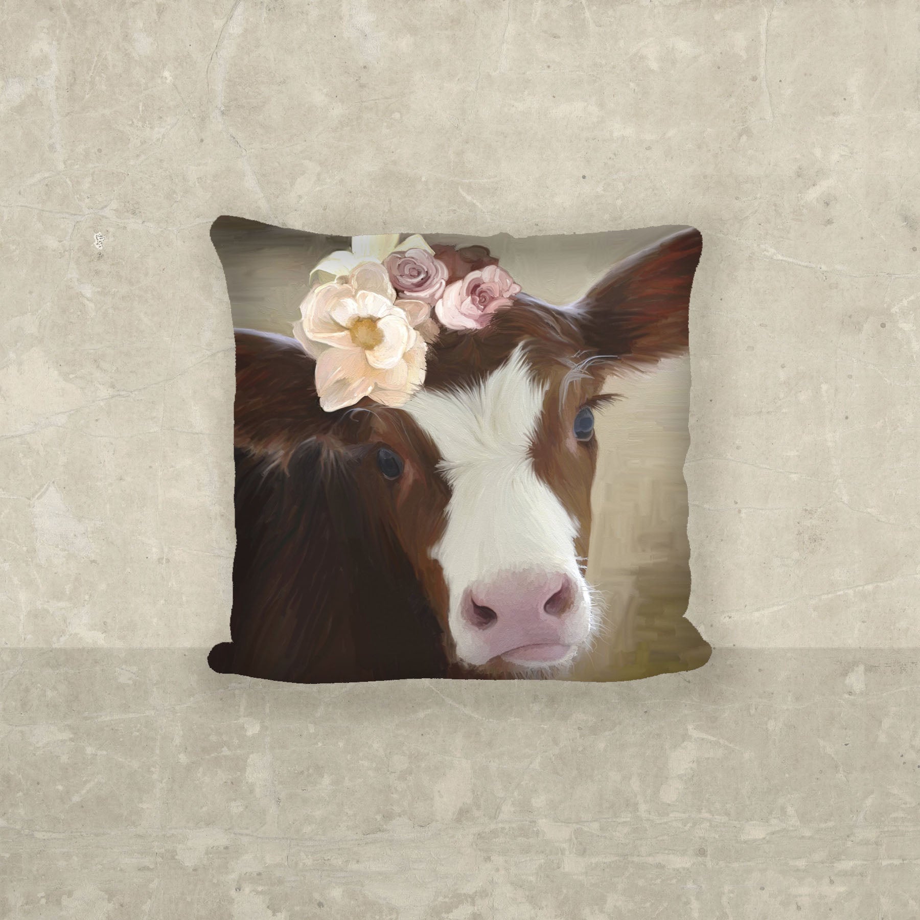 Baby cow with Flowers - Pillow